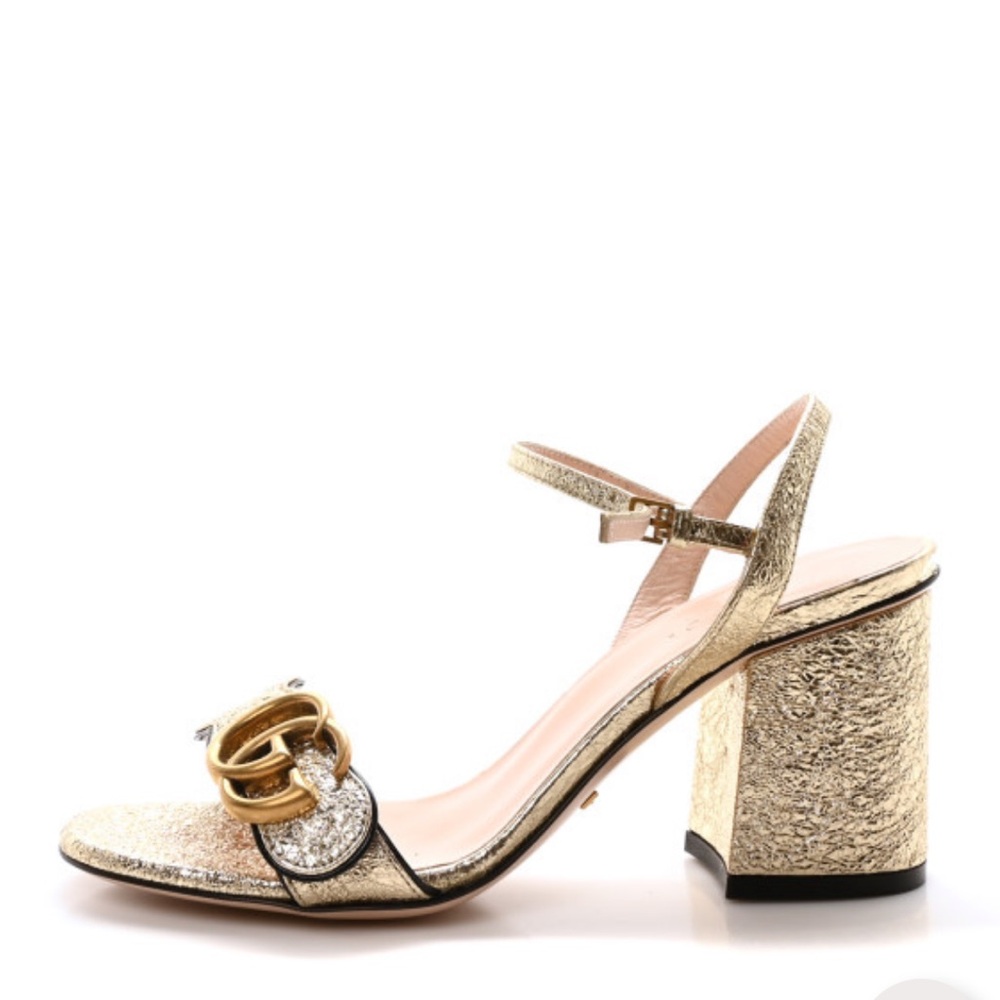 Gucci Metallic Gold Block Heel Sandals